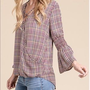 Burgundy plaid surplice top